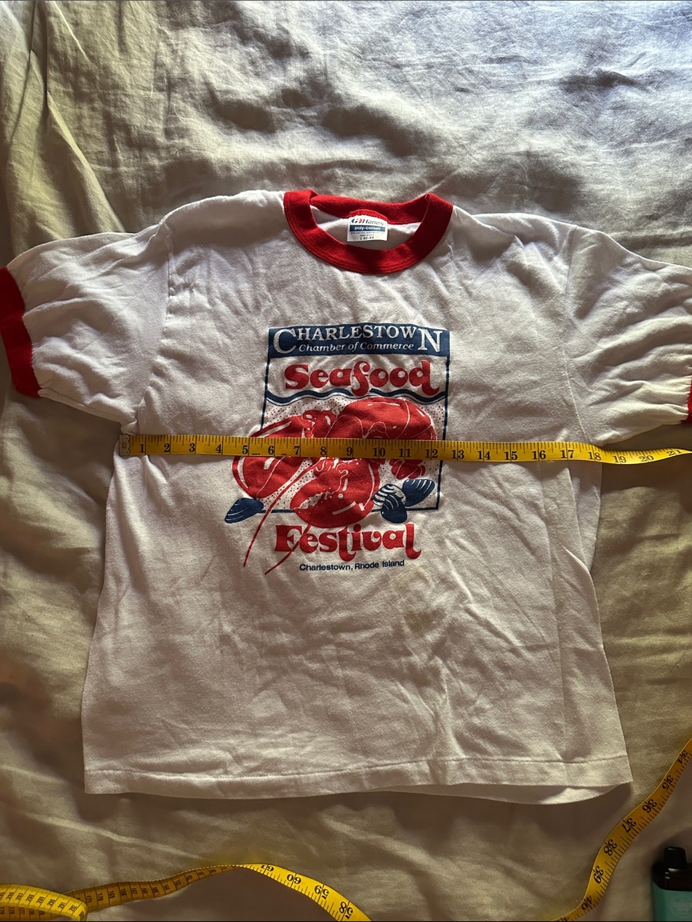 Charlestown Seafood Festival White & Red Graphic Ringer Tee - Hanes Size L